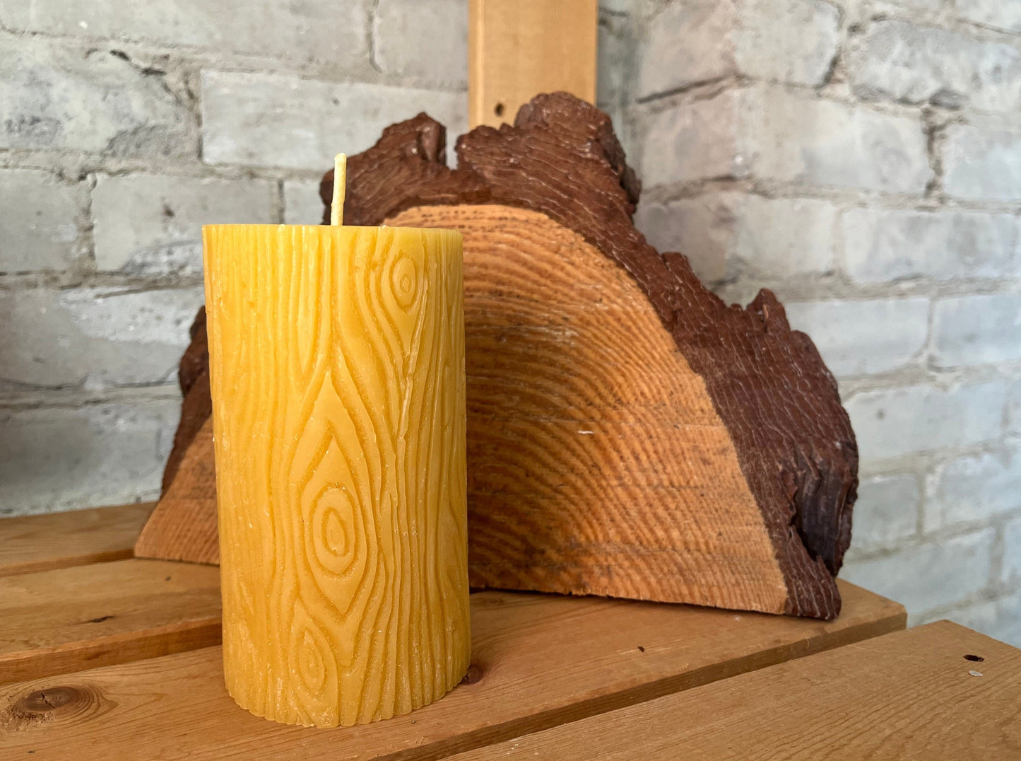 Beeswax Bark Pillar Candle