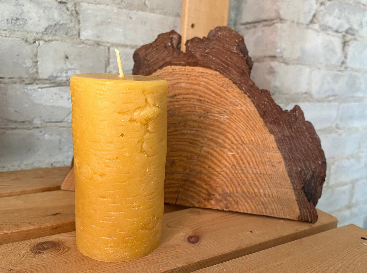 Beeswax Bark Pillar Candle